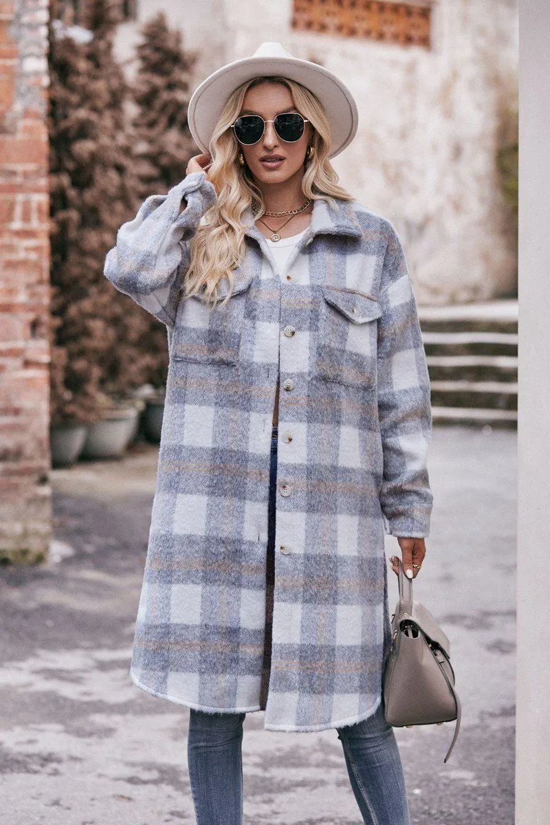 EthicallySourced WOMEN OVERSIZED KNEE LENGTH PLAID COAT