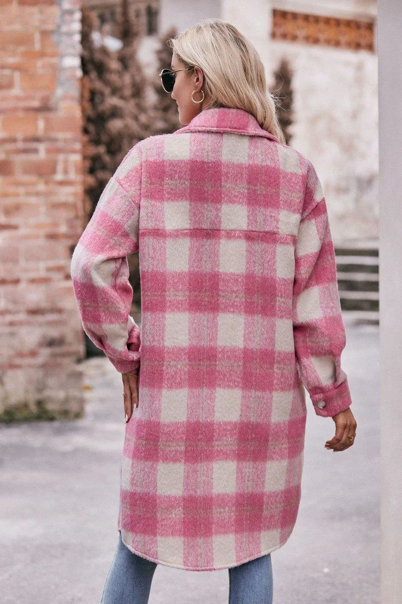 Eco Friendly Dye Process NonScratchSurface WOMEN OVERSIZED KNEE LENGTH PLAID COAT