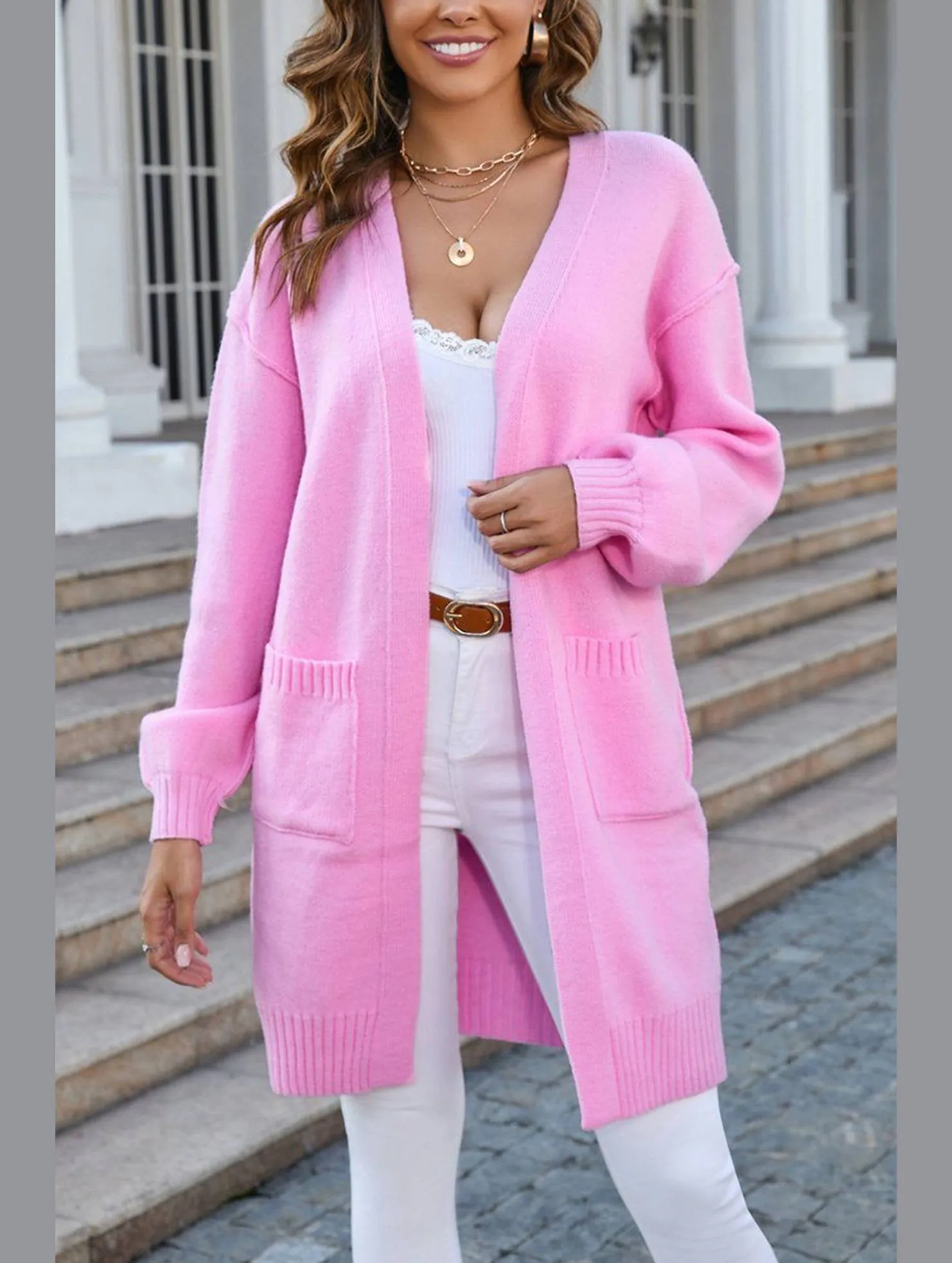 QuickPackFoldableDesign Women??s Ribbed Open Front Cardigan with Pockets | Casual Knitwear