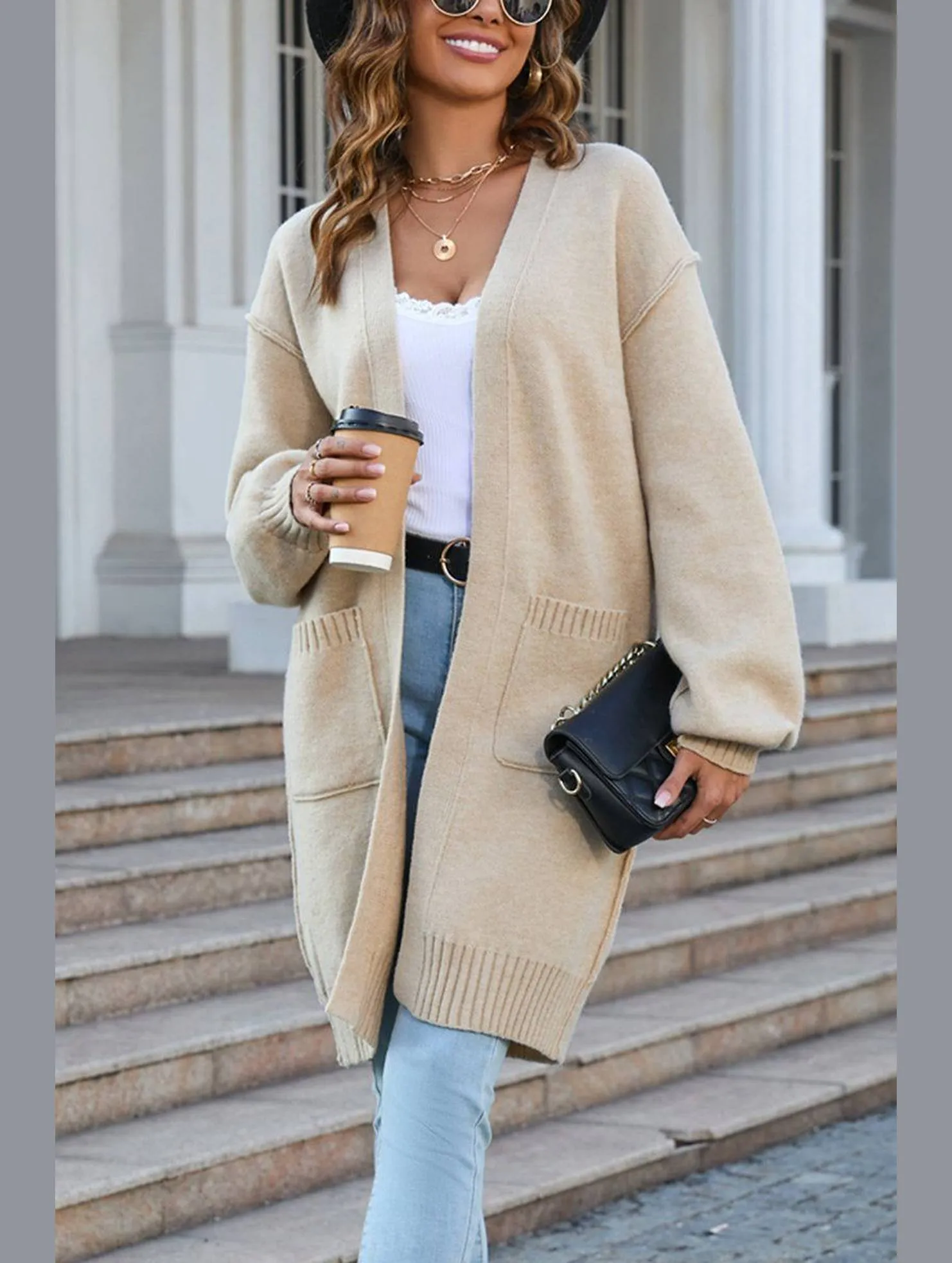 Women??s Ribbed Open Front Cardigan with Pockets | Casual Knitwear AllPurposeWear