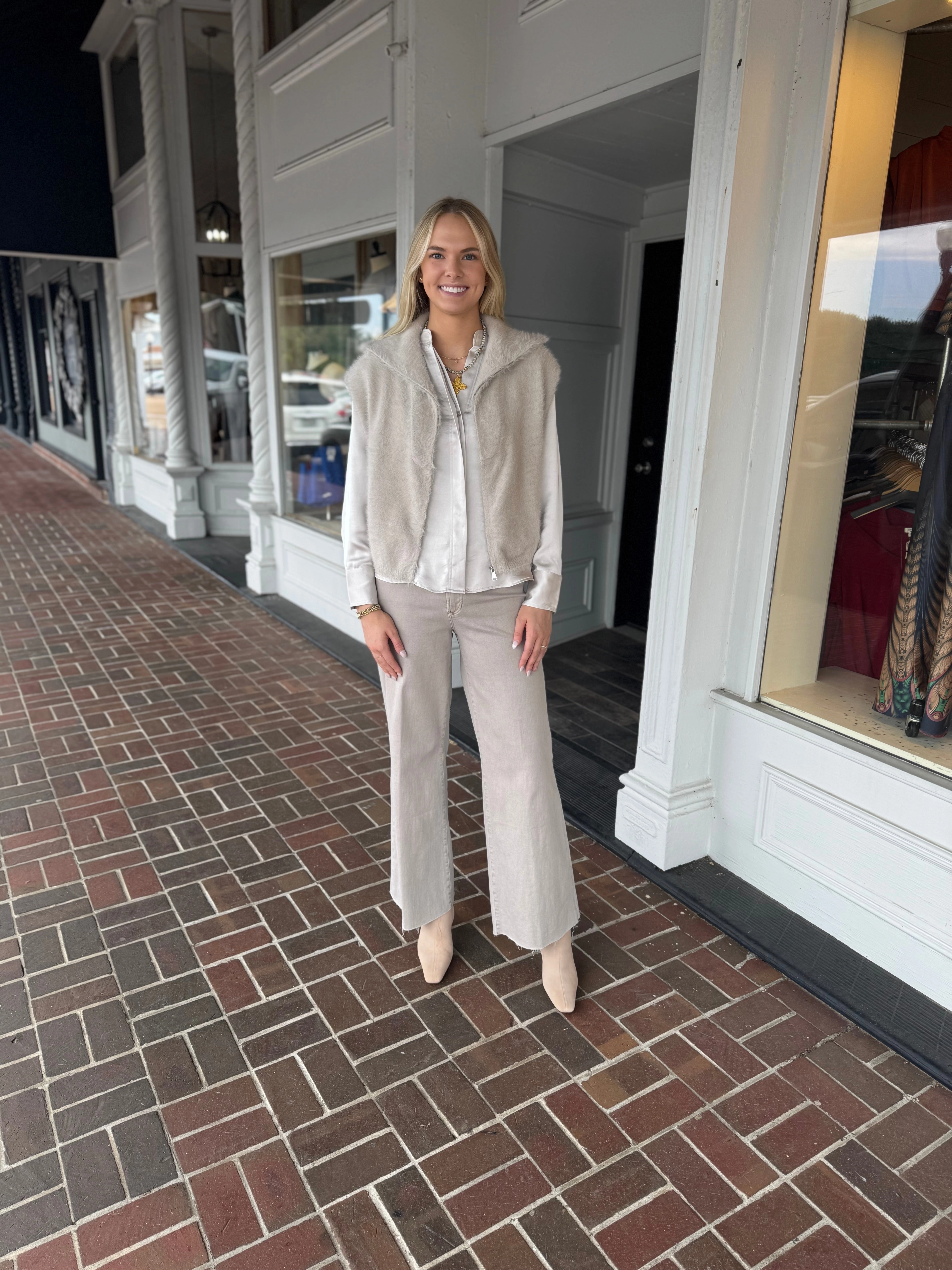 ReflectiveTrims Florez Zip Up Sweater in Off-White