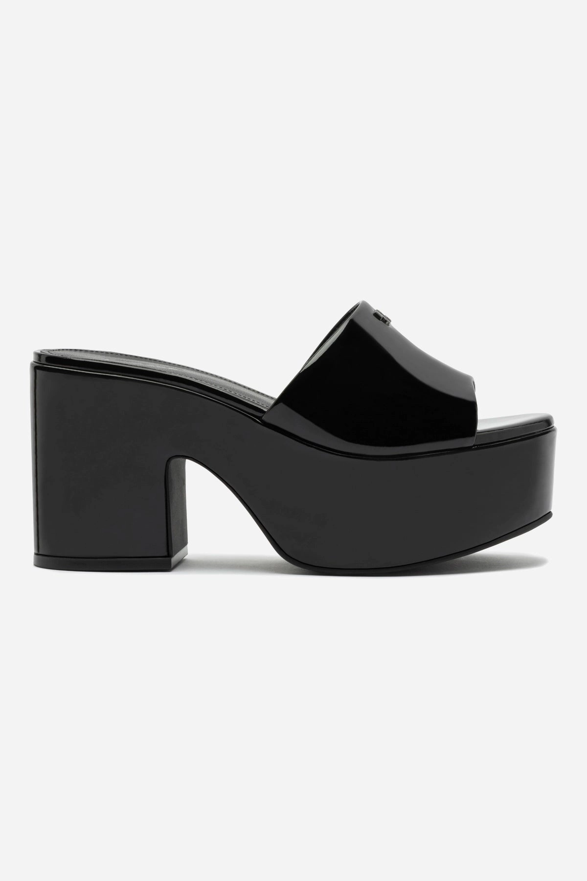 Winter Chill Padded Comfort Standing Workers Miso Platform Mule In Black Patent Leather