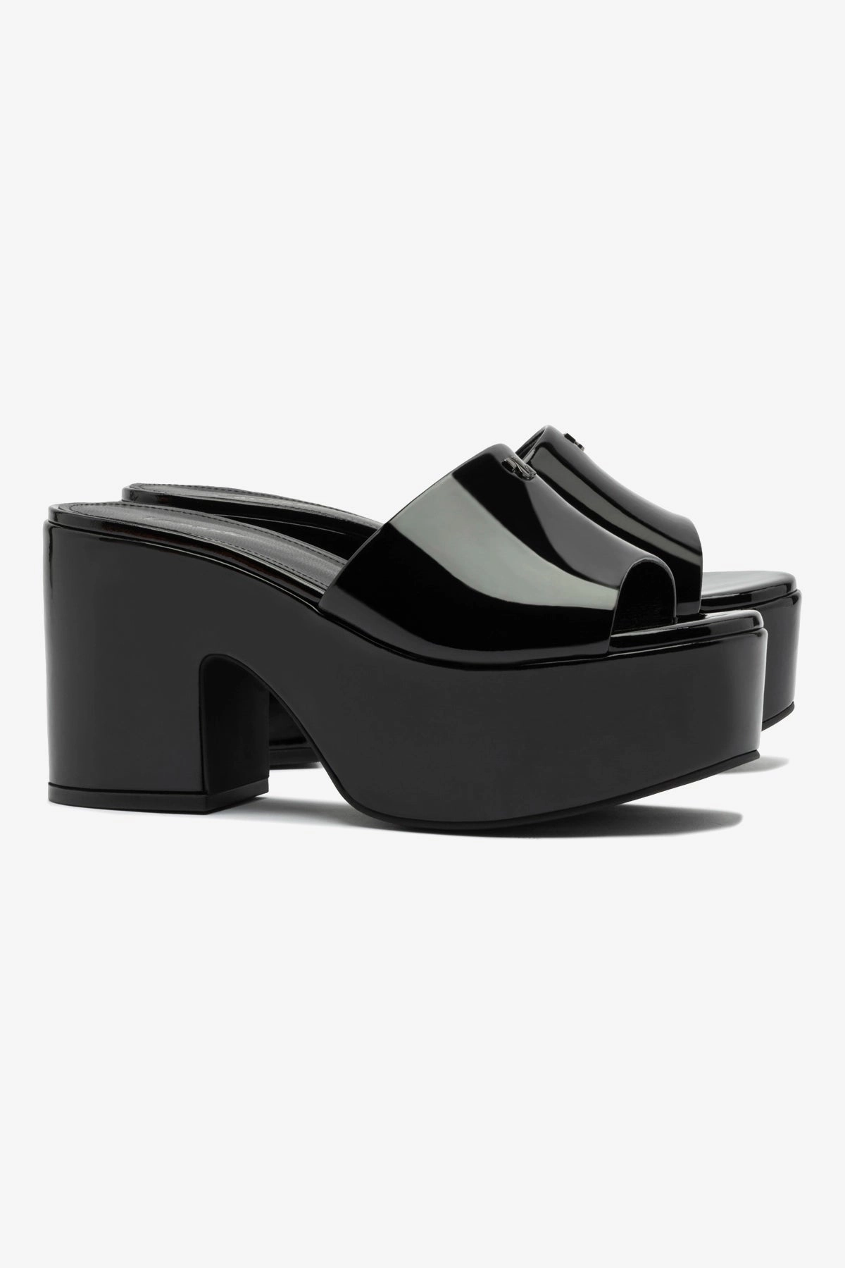 Miso Platform Mule In Black Patent Leather Comfort Run Memory Foam Insert