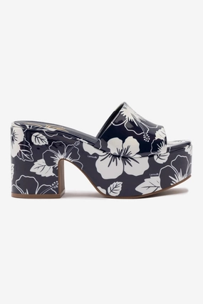Miso Platform Sandal In Navy Printed Leather Modern Bold White Clean
