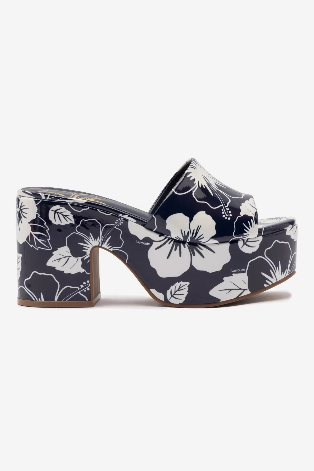 Miso Platform Sandal In Navy Printed Leather River Cross