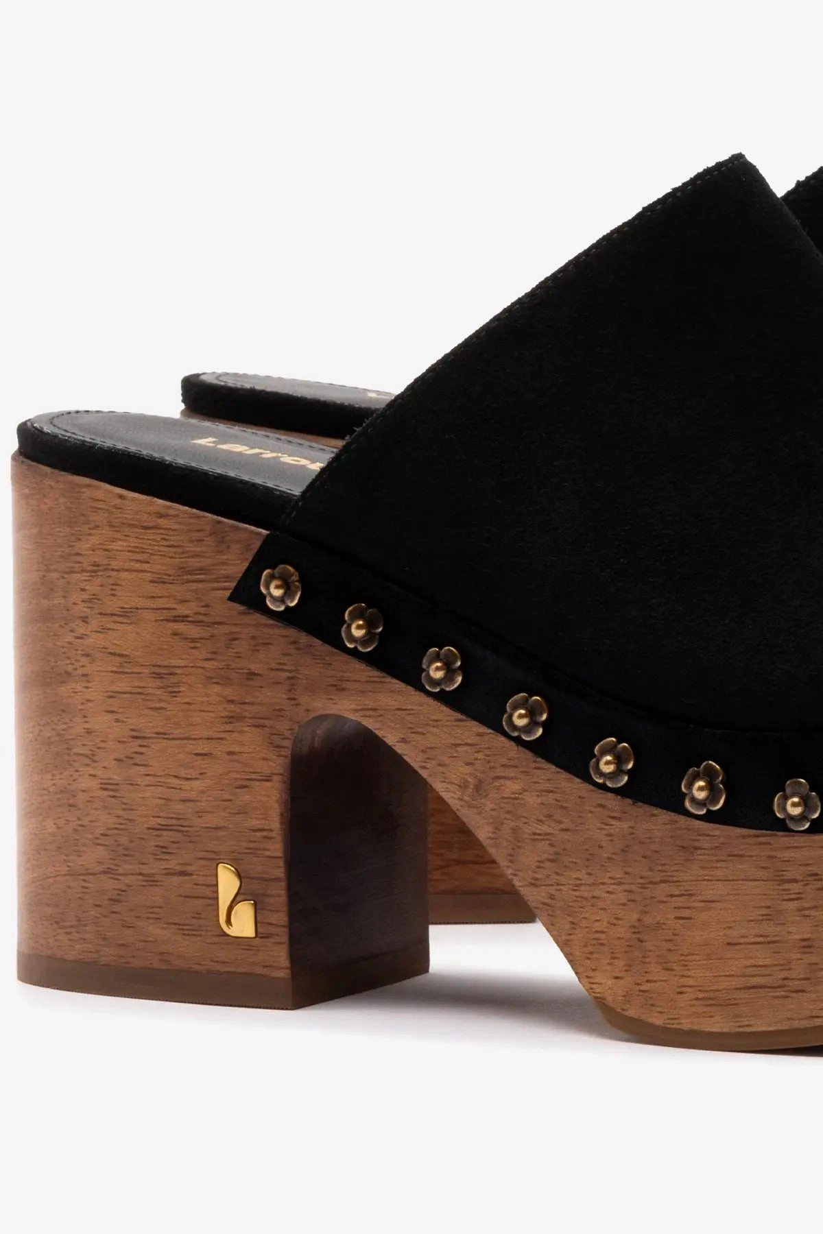 Joy Mood Miso Wooden Platform Clog In Black Suede