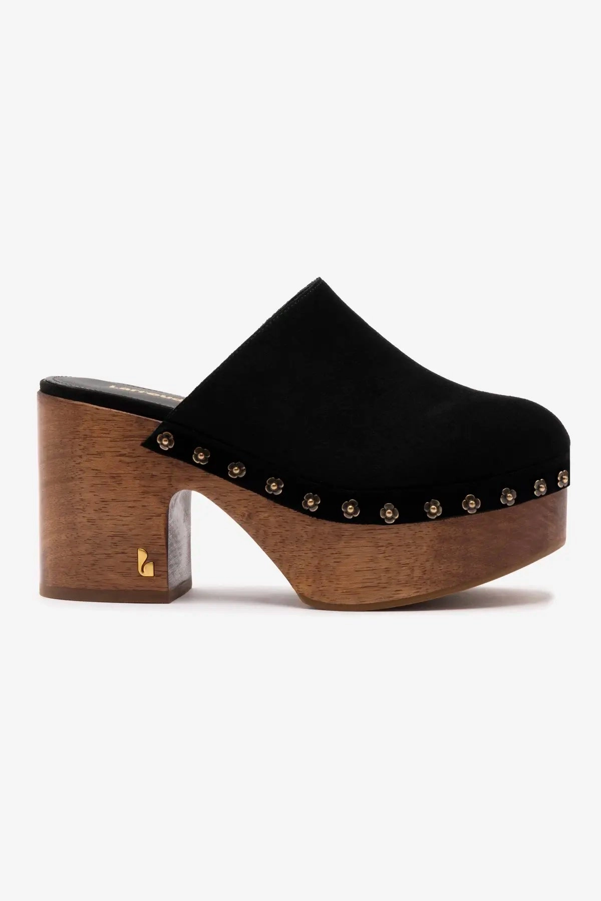 Miso Wooden Platform Clog In Black Suede Cold Safe