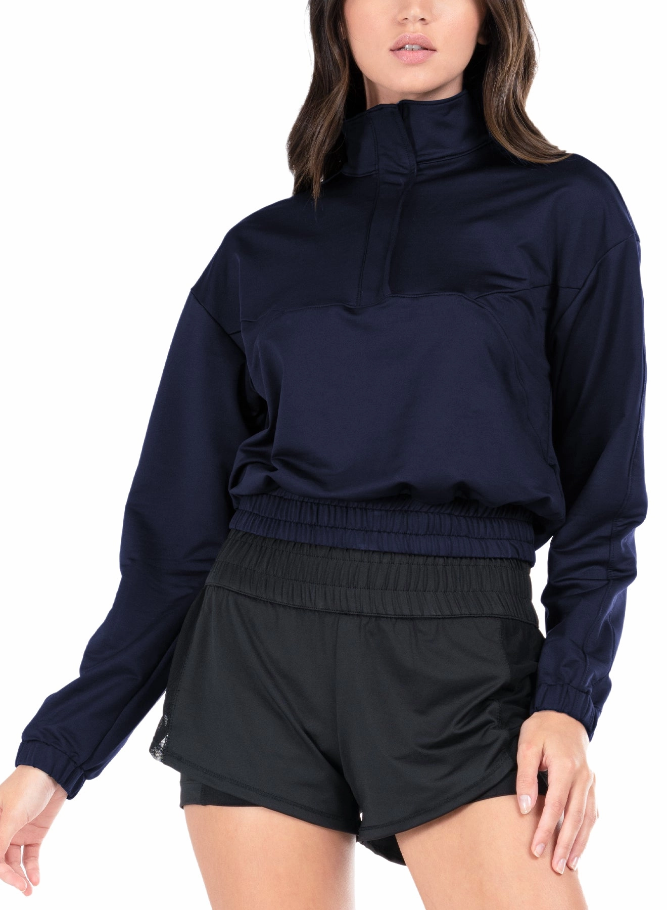 Noise Reducing Fabric Treatment Mock Pullover