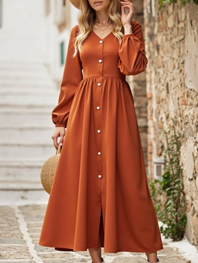 Single breasted solid color satin shirt dress Shared Moment
