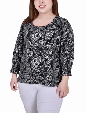 Plus Size 3/4 Smocked Detail Top Drop Shoulder Silhouette FadeResistantTechnology