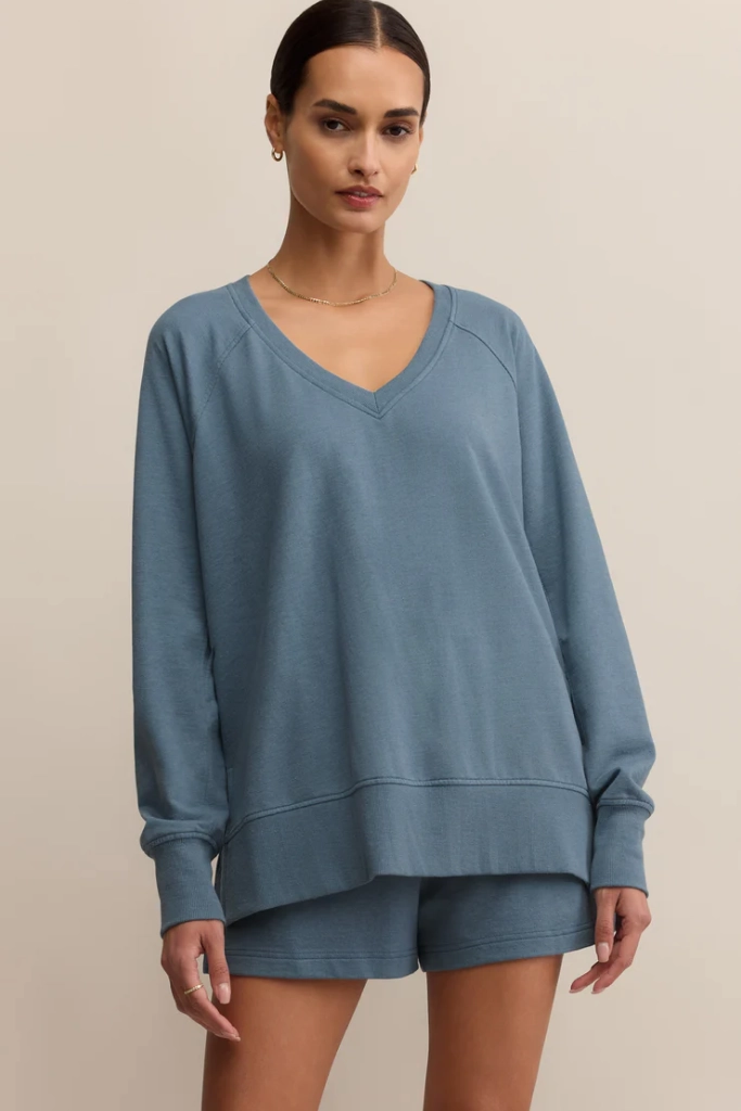 Organic Cotton Fiber Layered Shoulder Modern V Neck Weekender in Boathouse by Z Supply