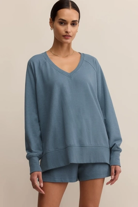 Organic Cotton Fiber Layered Shoulder Modern V Neck Weekender in Boathouse by Z Supply