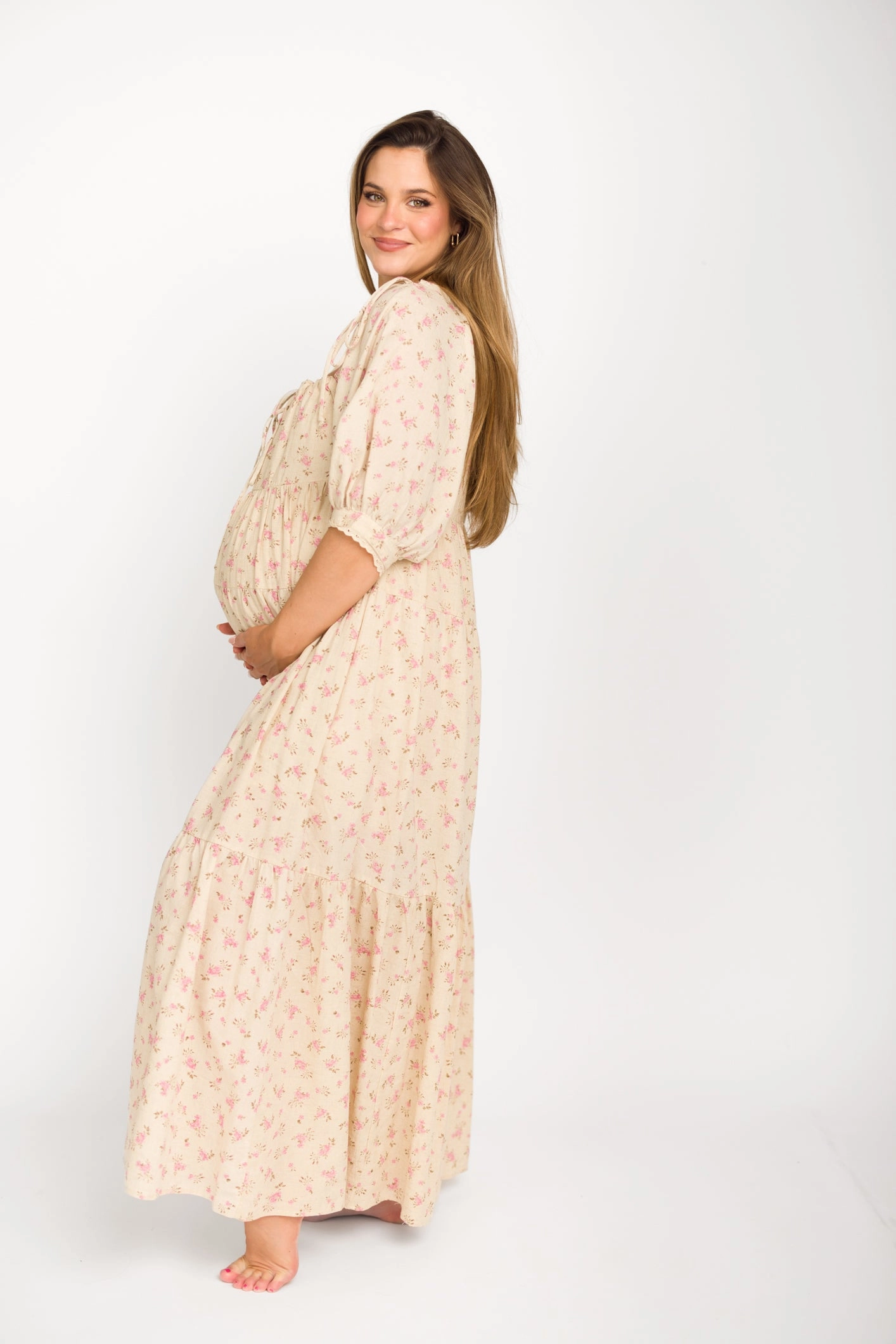 Flow Friendly Summer Fashion Cara 100% Cotton Maxi Dress in Pink/Brown Floral *Final-Sale*