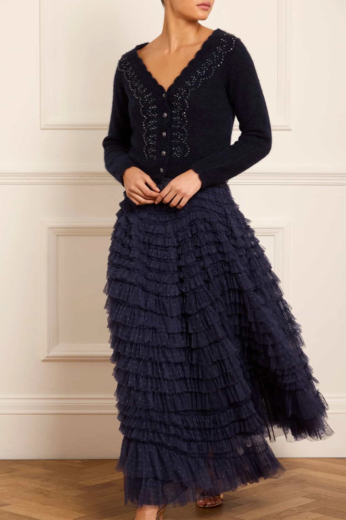 Hattie Ruffle Ankle Skirt Flexible Comfort Curve Friendly