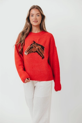 FlexibleMobility TaglessDesign Gallant Horse Graphic Sweater in Red