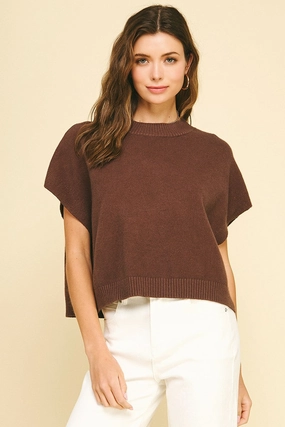 DurableWeave High Thread Count Cotton Brown Dropped Shoulder Sweater Top