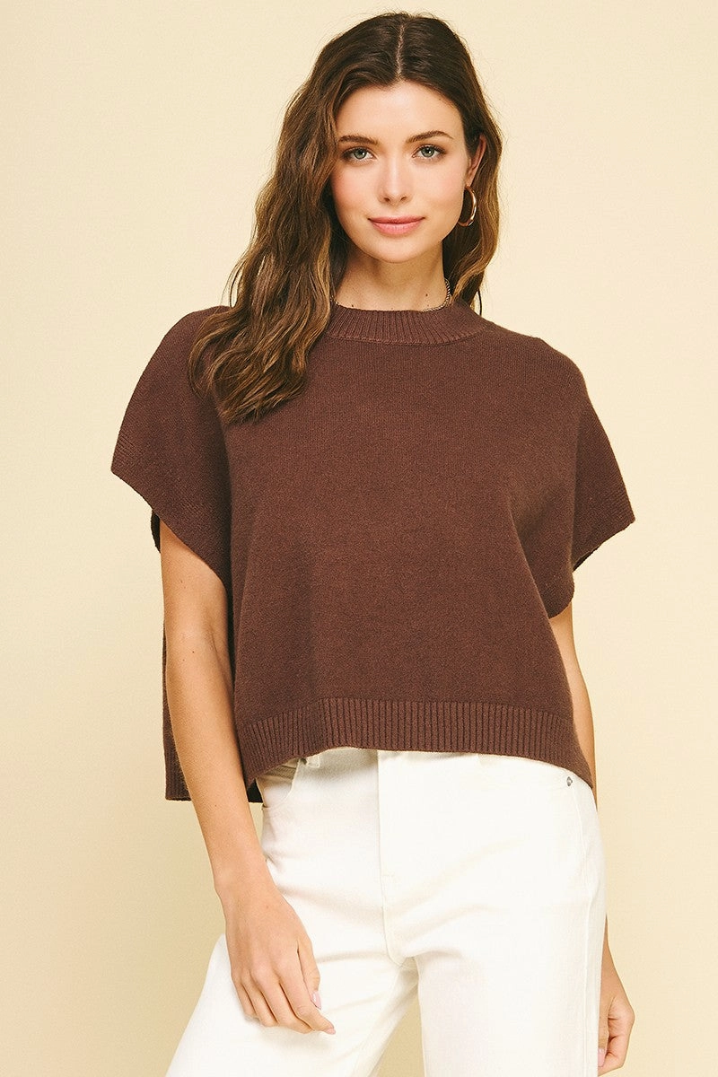 DurableWeave High Thread Count Cotton Brown Dropped Shoulder Sweater Top