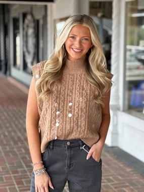 The Harvest Sweater Vest in Mocha TearResistantWeave Button Down Collar Style