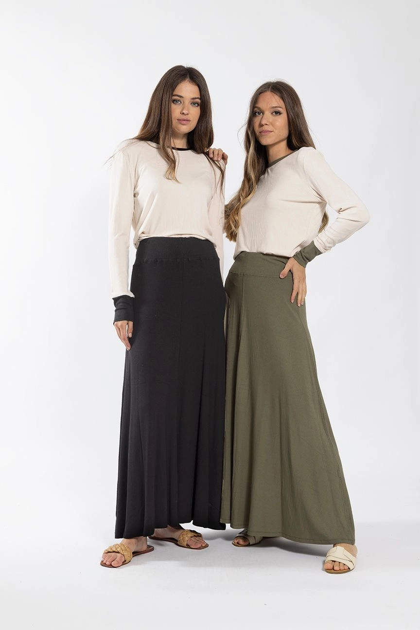 Monn Black Ribbed A Line Skirt 258B City Mood