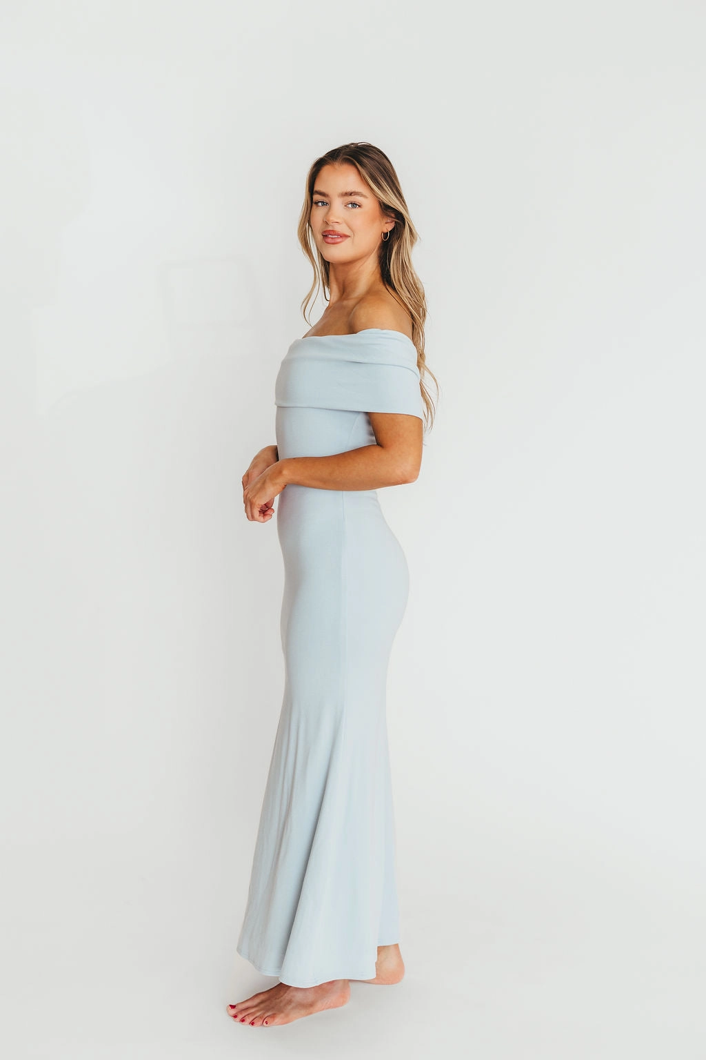 Monroe Maxi Dress in Blue - Bump Friendly Casual event dress Breath Soft