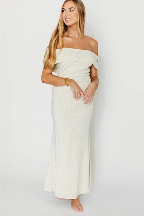 Panelled-Design Draped Silhouette Monroe Maxi Dress in Heather Grey- Bump Friendly *Final-Sale*