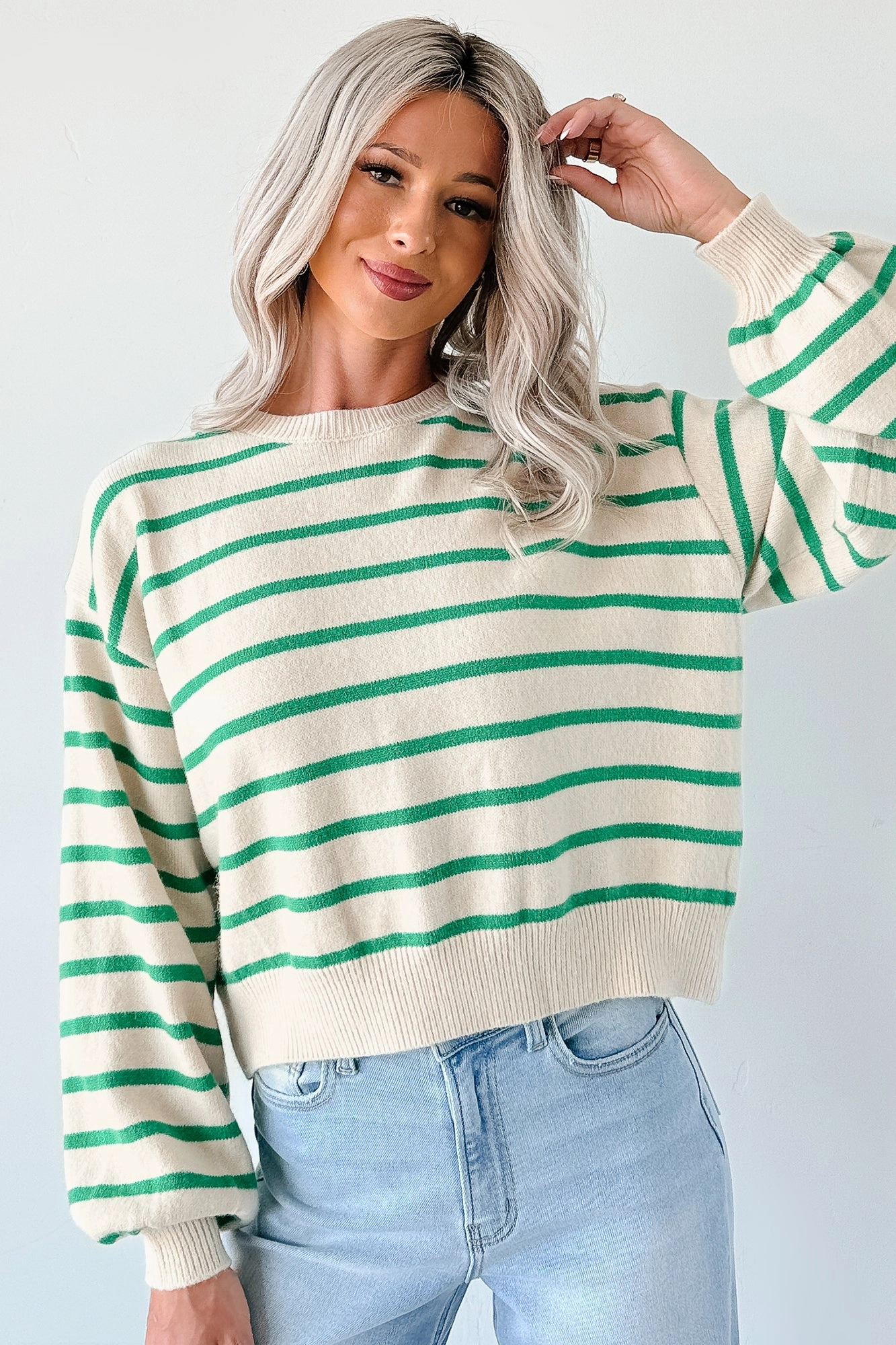 Morning Rituals Striped Button Detail Sweater (Green) Tubular Body Construction Ultraviolet Protection Fabric