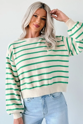 Morning Rituals Striped Button Detail Sweater (Green) Tubular Body Construction Ultraviolet Protection Fabric