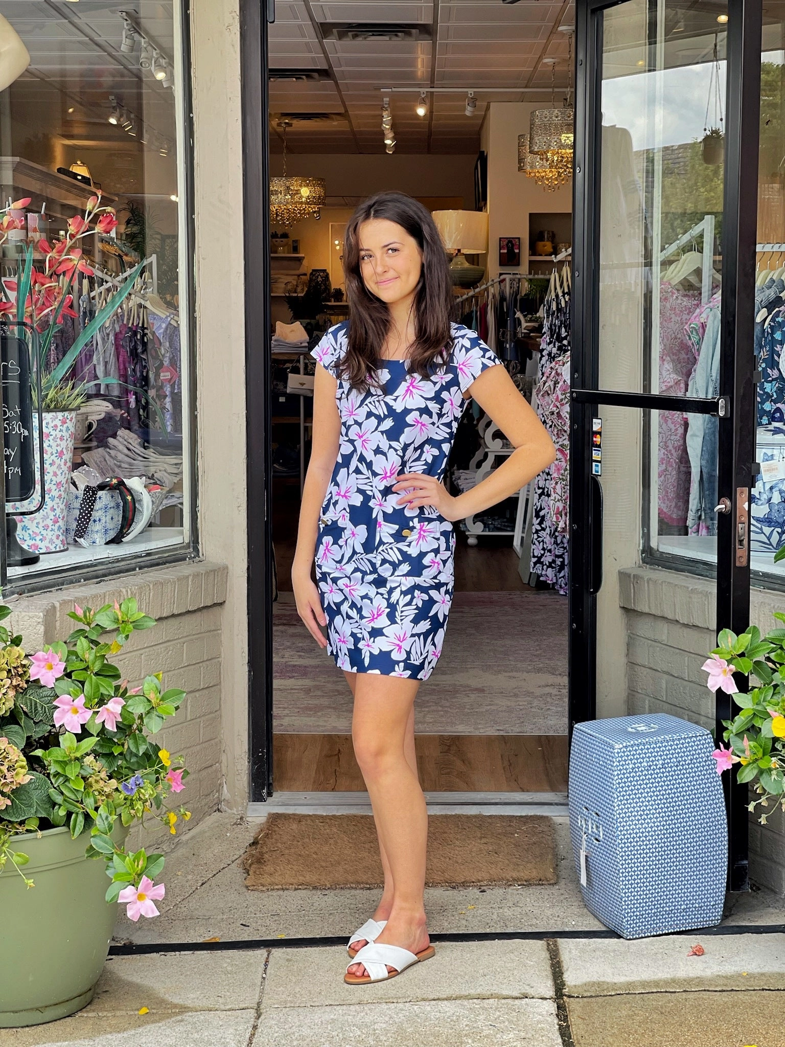 Airy Layer Light Wrap Charleston Dress Hibiscus Navy/Orchid