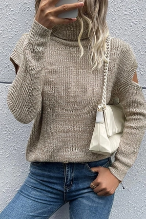 Cozy Sweater CUT OFF DETAILED TURTLE NECK SWATER