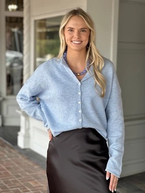 Non Irritating Seam Finish Space Between Button Cardigan in Sky Blue