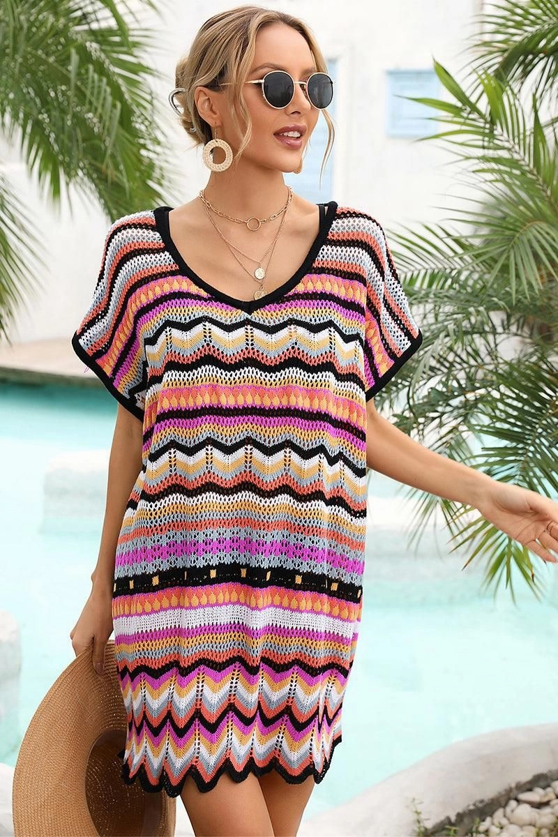 Compact Weave Fabric Flowy Tunic MULTI PATTERNED BEACH SWIMWEAR COVER UP