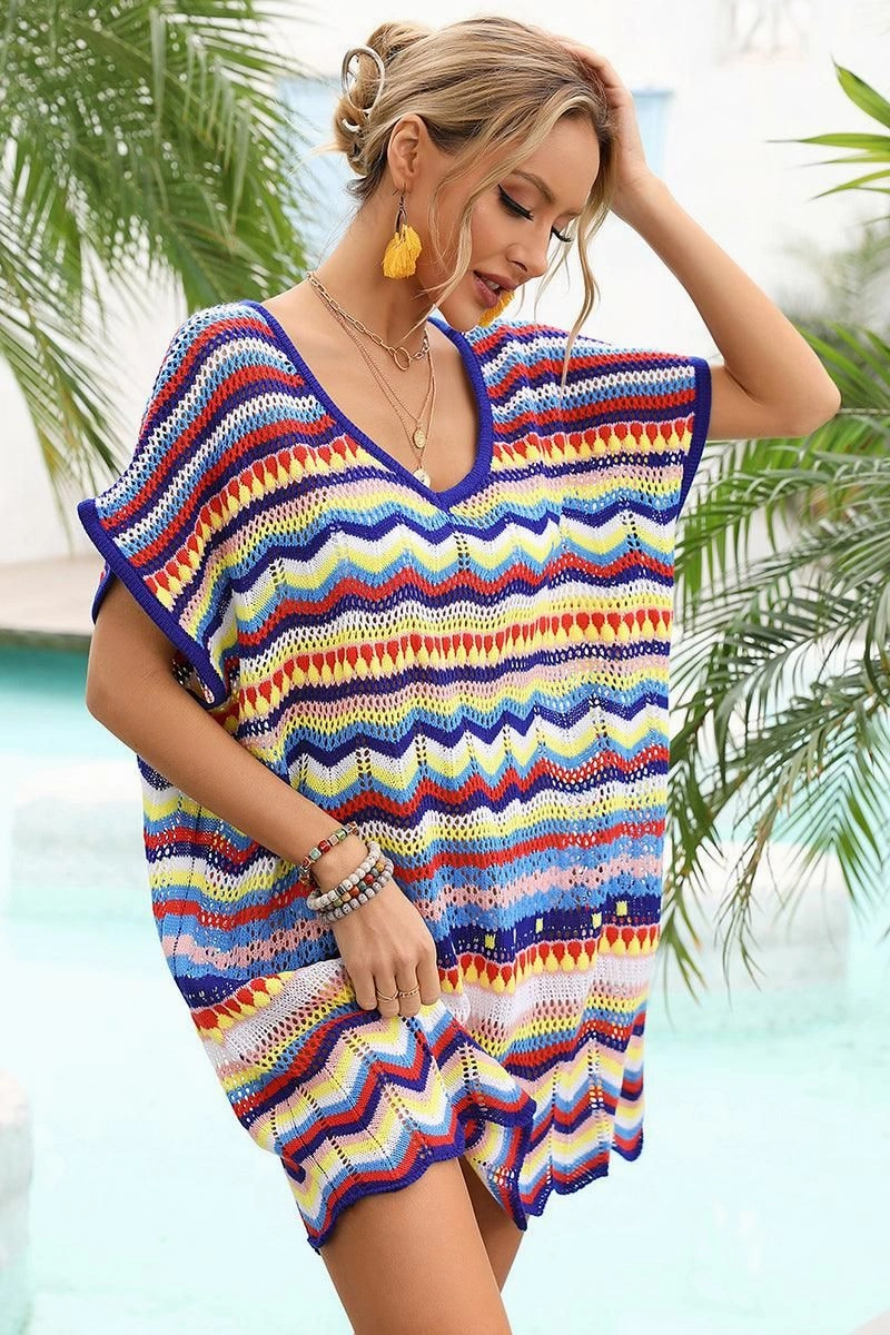 MULTI PATTERNED BEACH SWIMWEAR COVER UP Double Layered Fabric Midweight Four Way Stretch