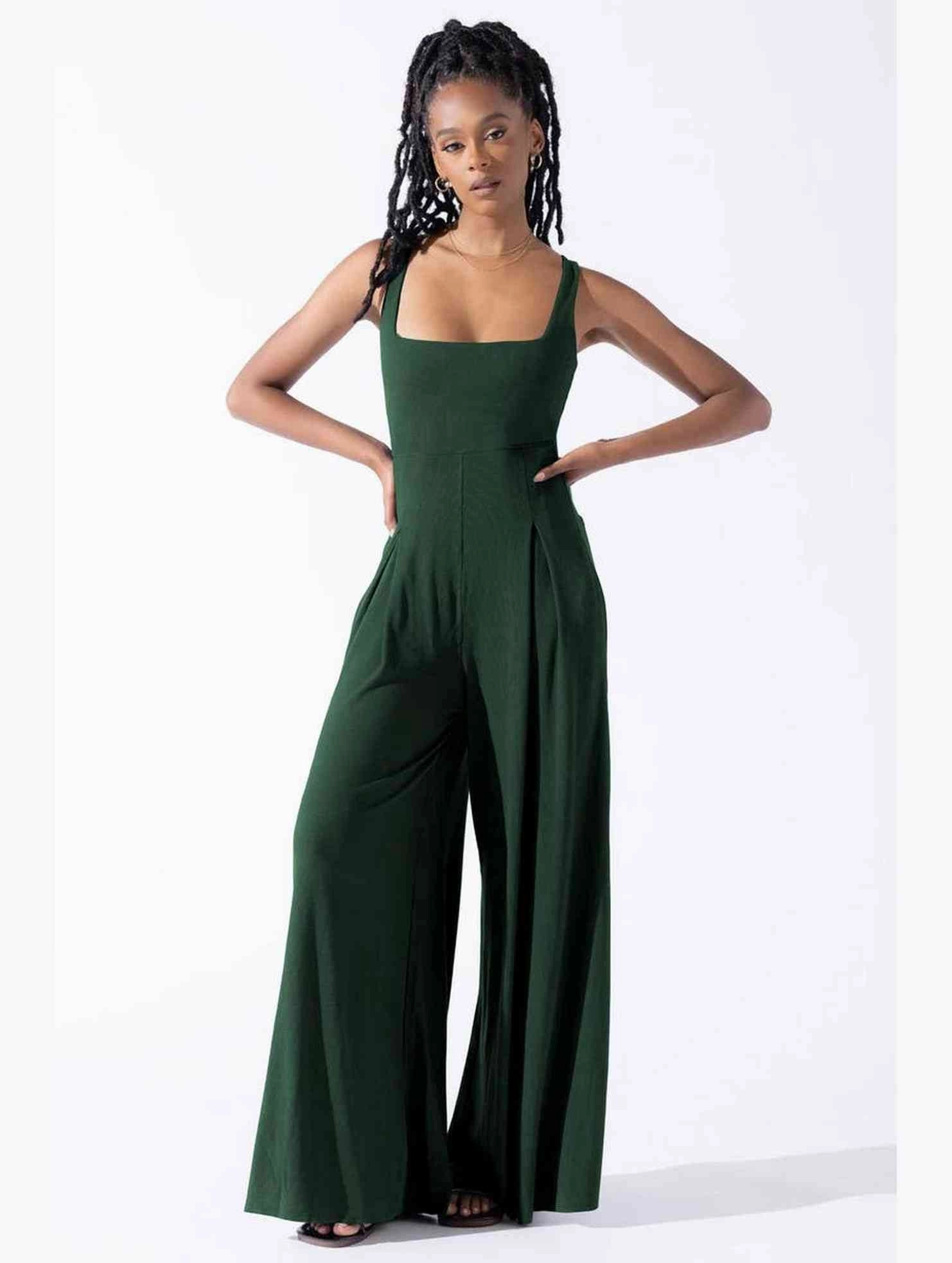 Elasticated Trim Ventilated Back Panel CASUAL LOOSE WIDE LEG JUMPSUITS FOR WOMEN_CWSJS0458