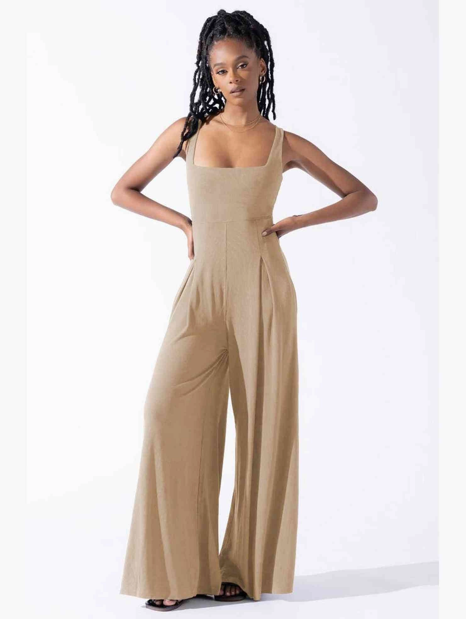 EcoFriendly Dye Process Hypoallergenic Fiber CASUAL LOOSE WIDE LEG JUMPSUITS FOR WOMEN_CWSJS0458