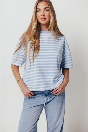 SleevelessOption Izzy Striped French Terry Boxy Top in Sky/White