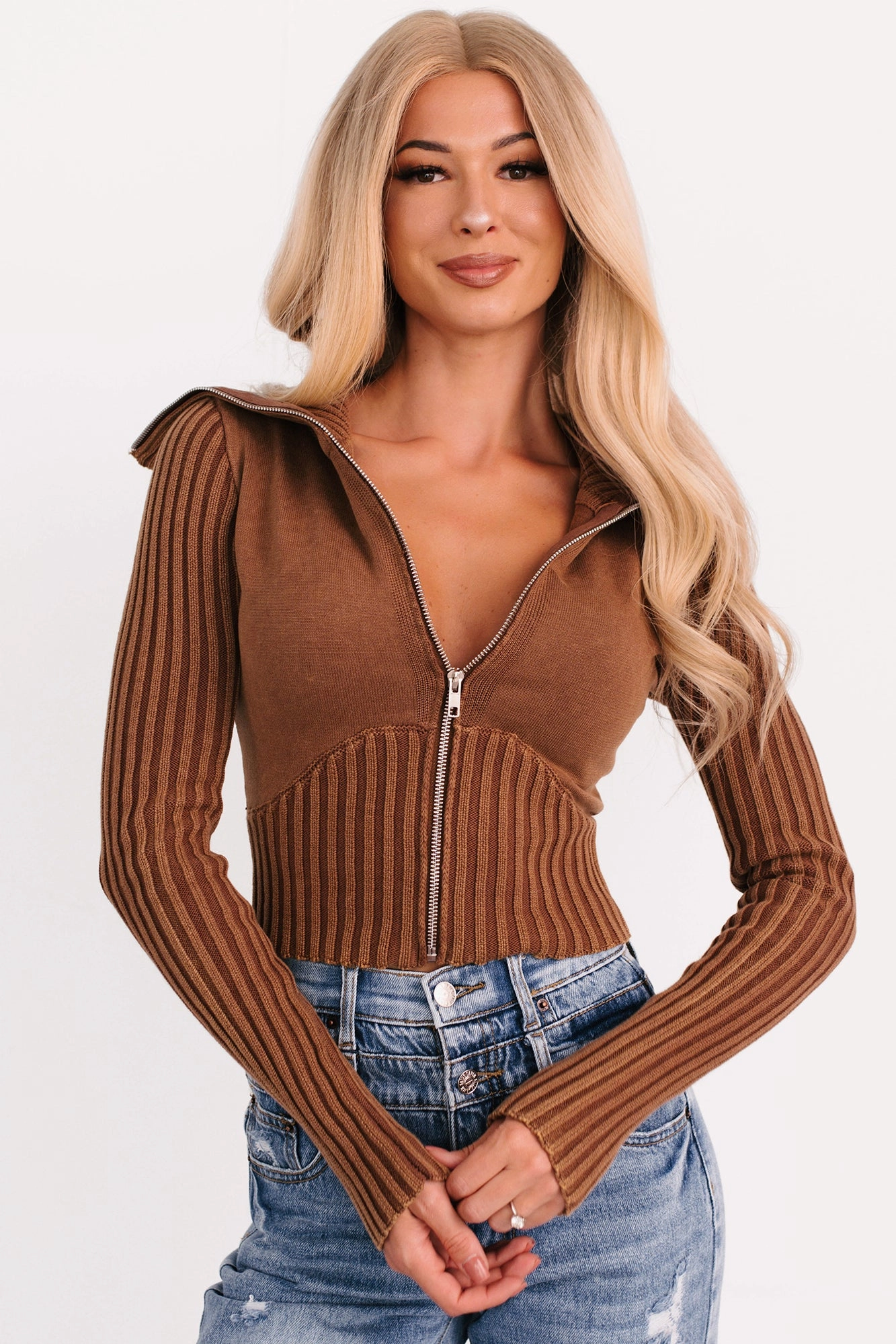 Do It Different Zip-Up Sweater Jacket (Mocha) Quick Dry Tech