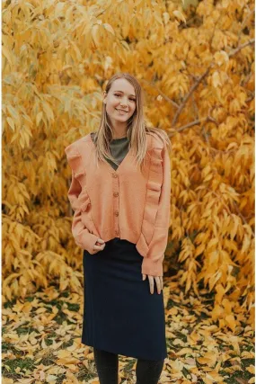 Reinforced Neckline Outdoor Apparel Claire Ruffled Cardigan Ginger