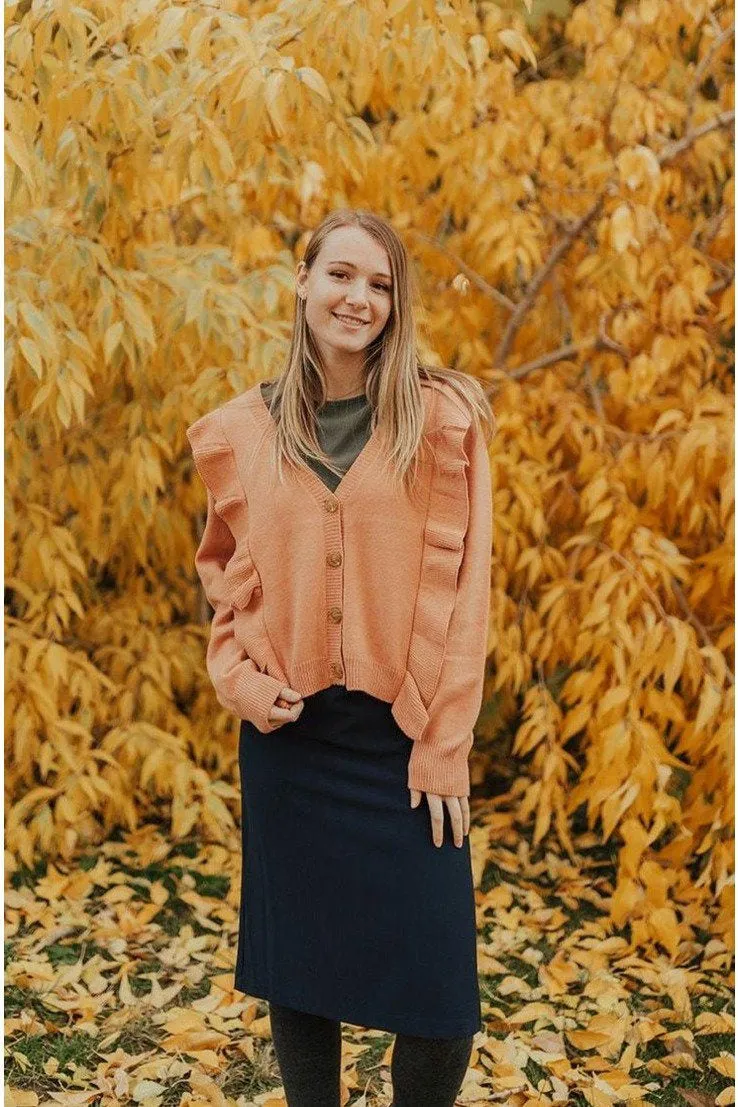 Reinforced Neckline Outdoor Apparel Claire Ruffled Cardigan Ginger