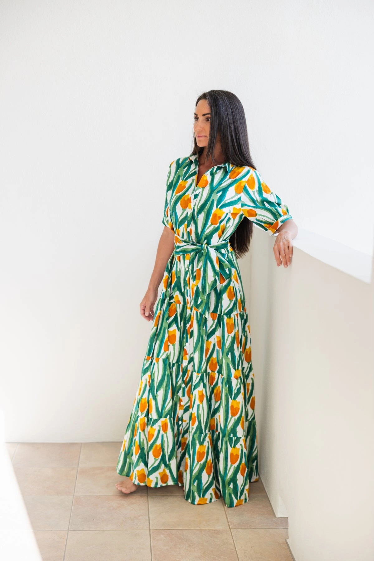 Hampton Dress Yellow Tulips Chill Detail