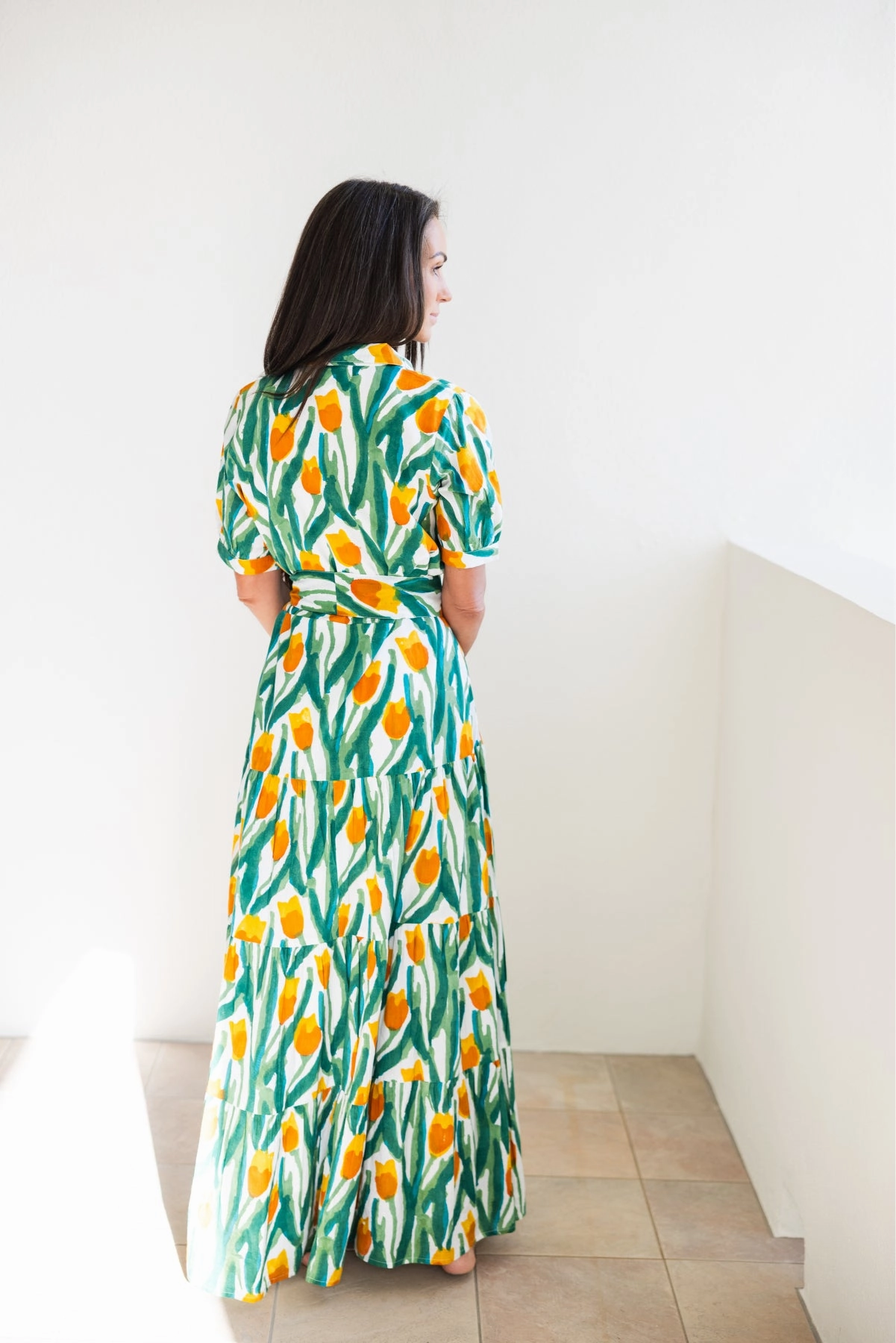 Floor-Length Matte Fabric Hampton Dress Yellow Tulips