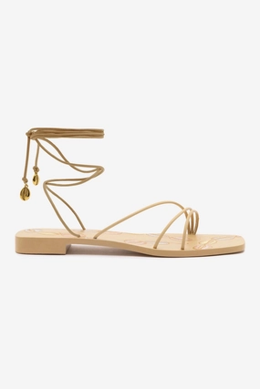hook and loop closure Comfortable Wear Nadia Flat Sandal In Beige Leather