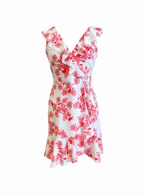 Naples Faux Wrap Dress Birds of Paradise Dark Coral Polite Vibe