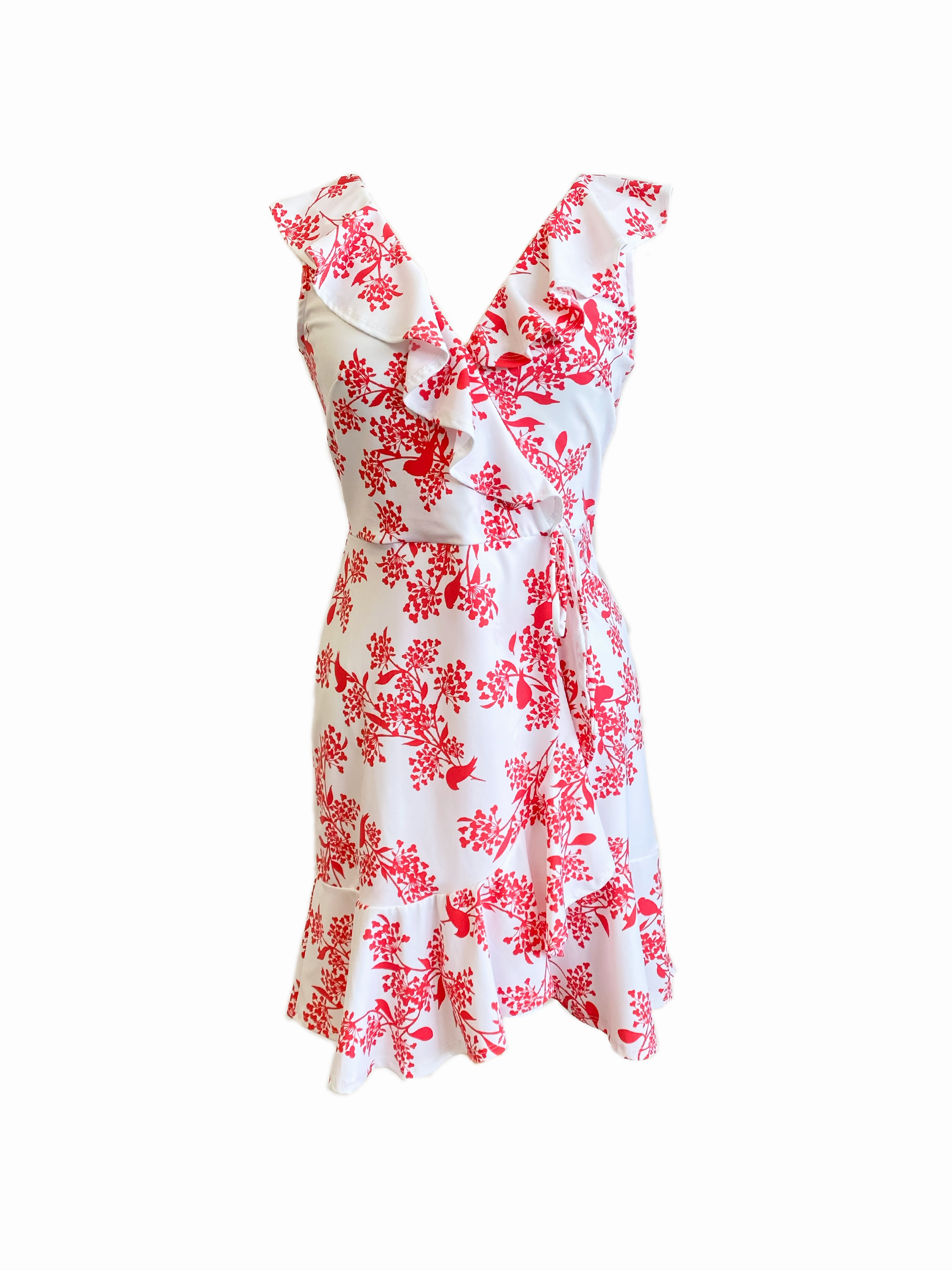 Minimal Details Naples Faux Wrap Dress Birds of Paradise Dark Coral