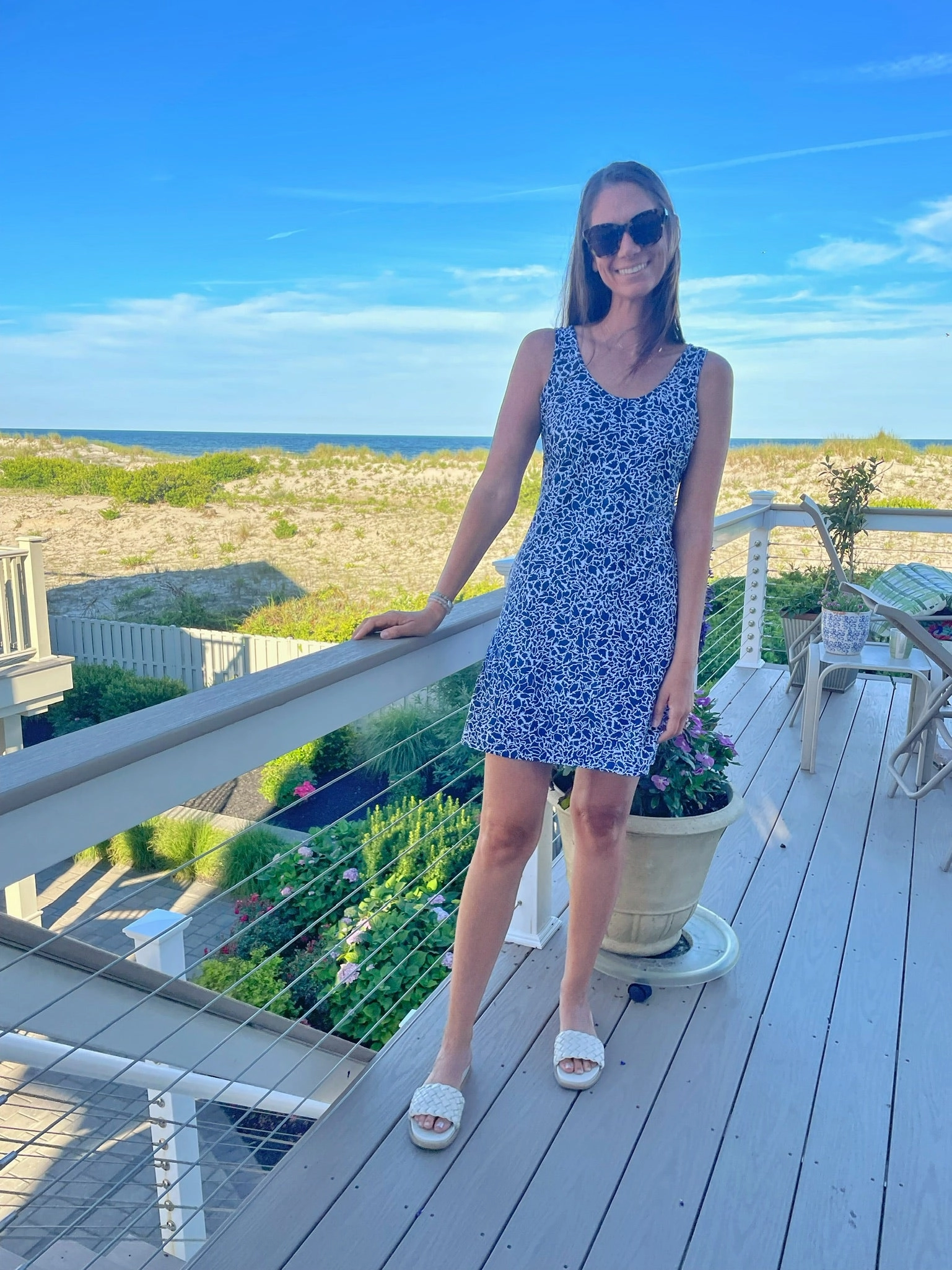 Bali Tank Dress Variegated Leaves Navy/White Mood Flex