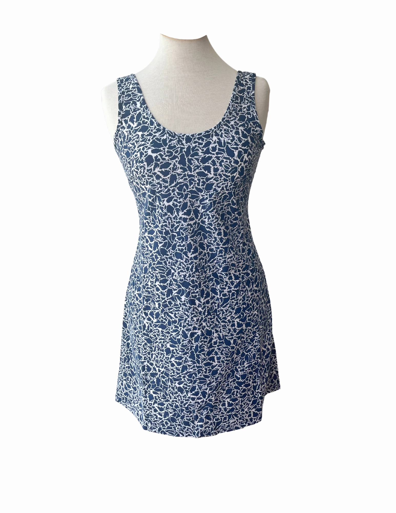 Bali Tank Dress Variegated Leaves Navy/White Dress for brunch Layered Comfort