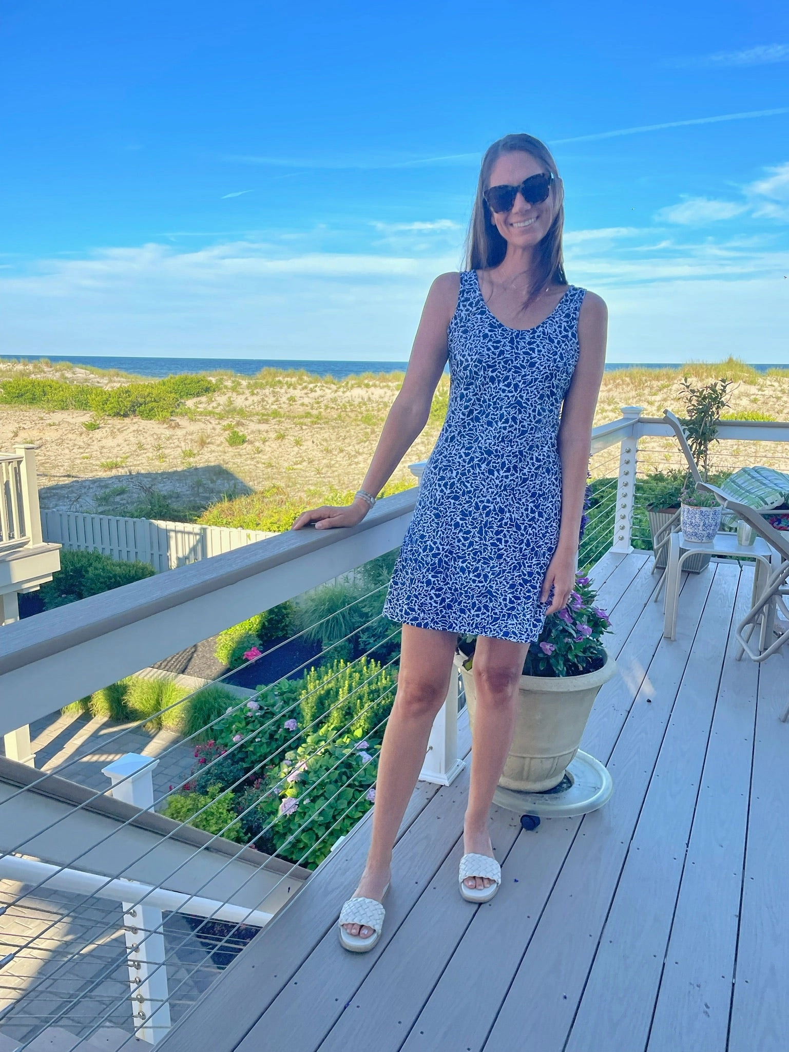 Urban Mood Bali Tank Dress Variegated Leaves Navy/White