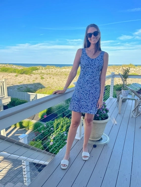 Bali Tank Dress Variegated Leaves Navy/White Mood Flex