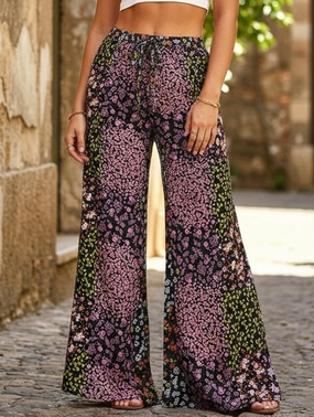 Lace-up leopard print high-waist wide-leg pants Easy Layer Stretchable Comfort