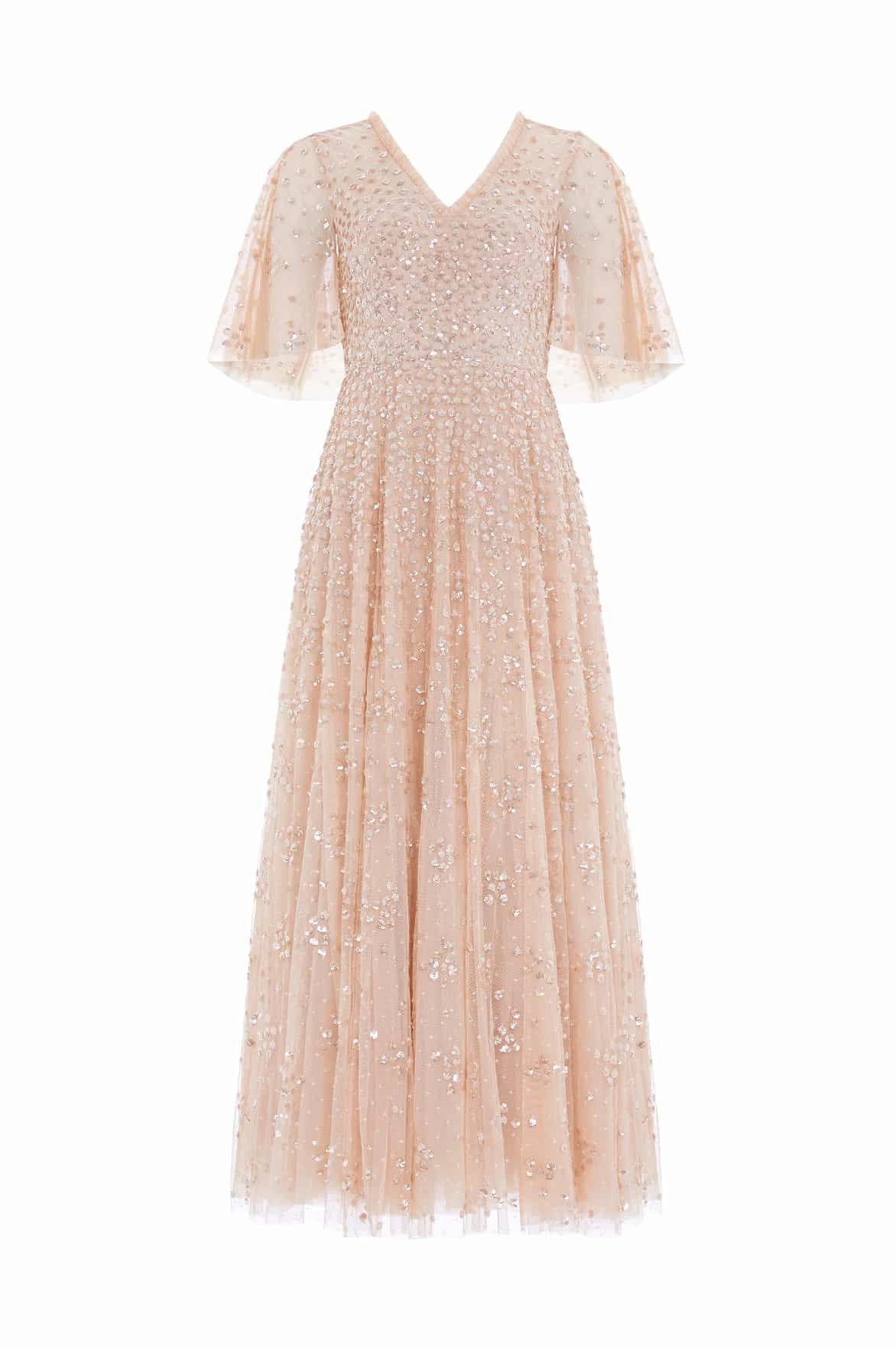 Subtle Edge Graceful Ease Leila Dot V-Neck Cape Ankle Gown