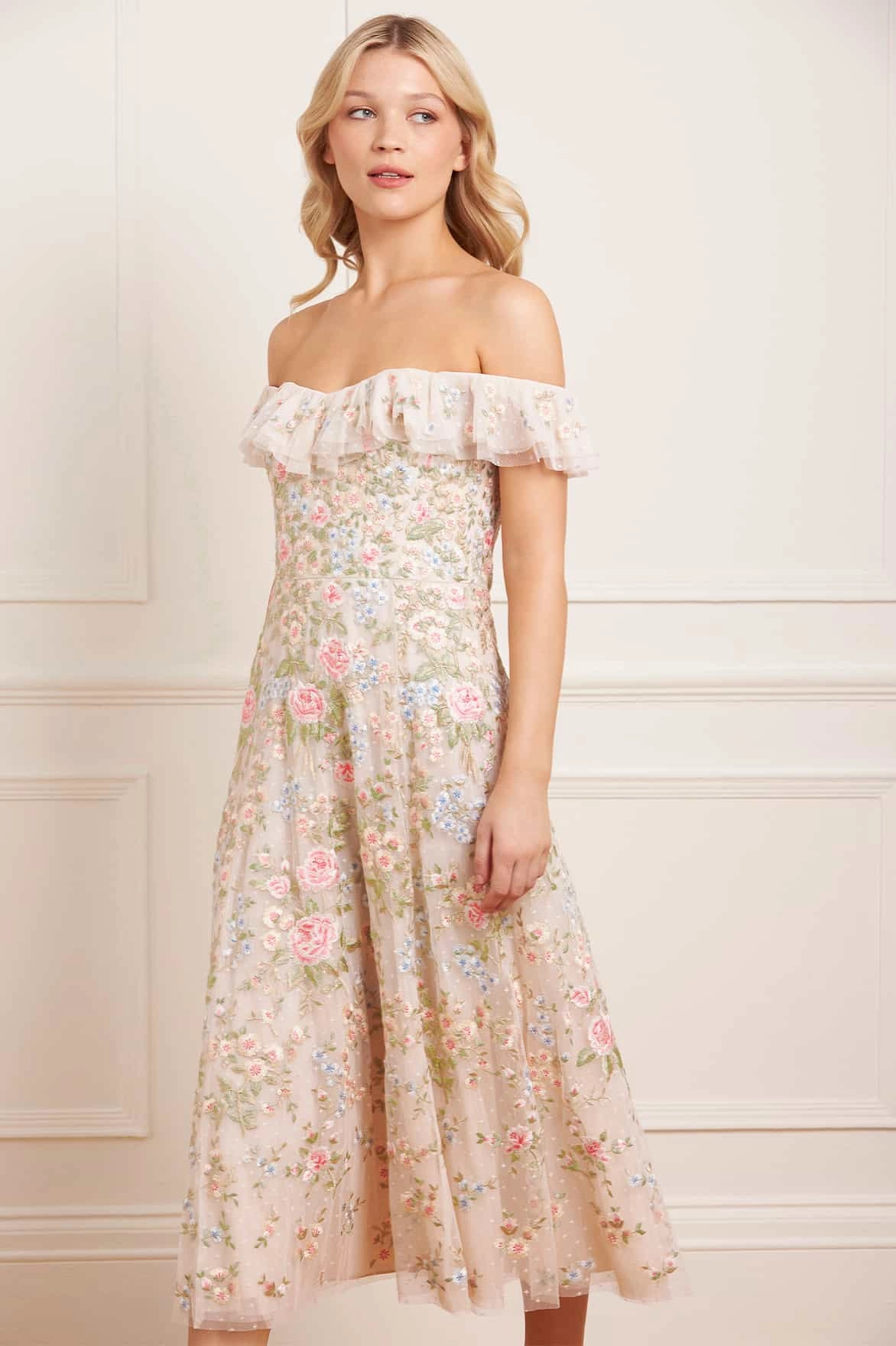 Antoinettes Floral Off-Shoulder Ballerina Dress Light Layers